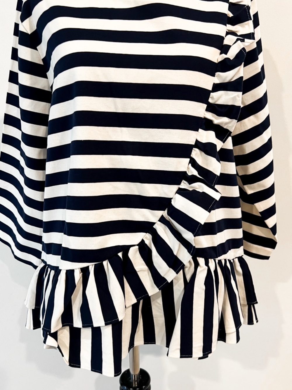 NWT J. Crew Navy Blue and White Striped Long Sleeve Ruffle Hem Shirt Womens XL - Picture 4 of 13